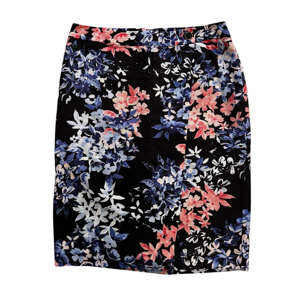 Talbots Floral Pencil Skirt Navy Pink White Blue Size 10 - Picture 1 of 12